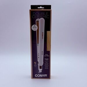 Conair Double Ceramic Flat Iron 1 In White 410°F For Women Digital Auto-Off New